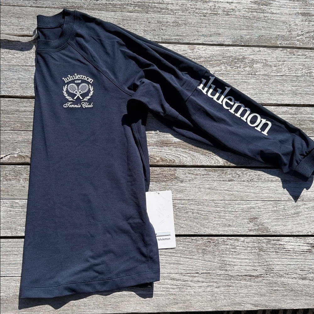 Lululemon Tennis Club Layered Long Sleeve True Navy White Size 12 NWT UPF 40+ - Picture 1 of 8